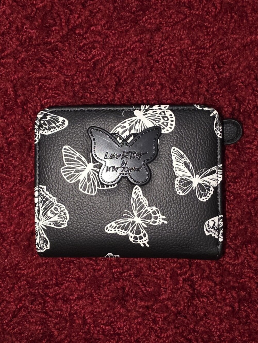 BETSEY JOHNSON Butterfly Print Black Wallet with Accent Patch